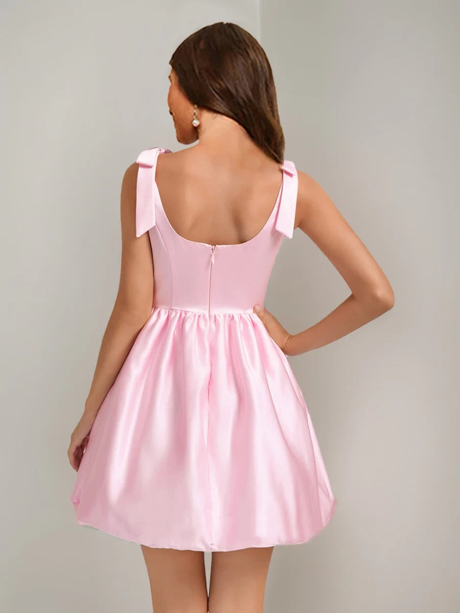 DingJi Wedding A-line Bow Princess Square Sleeveless Short Homecoming Dresses